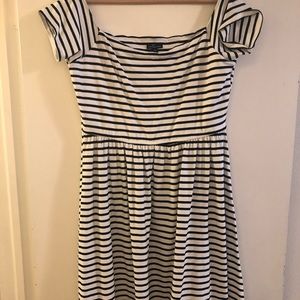 Black and white striped, off the shoulder dress